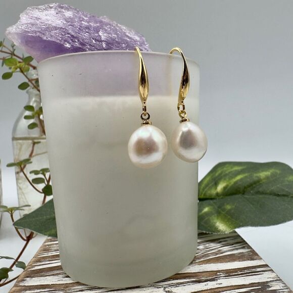 Baroque Pearl Gold Drop Earrings 18K Plated - Picture 1 of 5